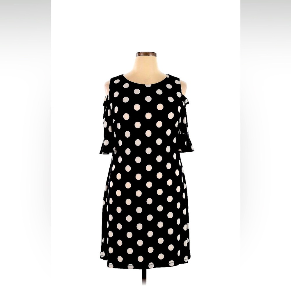 Tommy Hilfiger Size 14 Black and White Polka Dot Cold Shoulder Dress